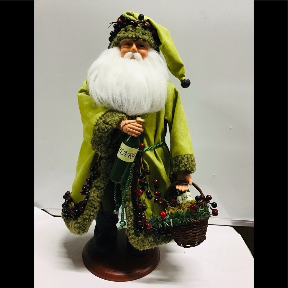 NWT green wine Chardonnay Santa Claus doll 16” tall 42846